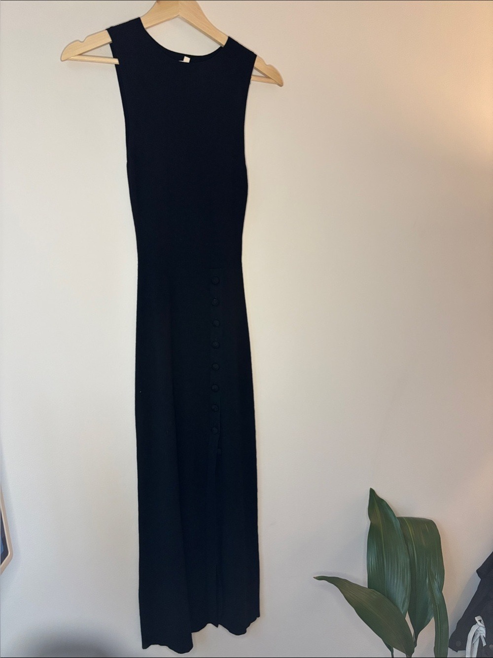 Sezane Black Sleeveless Maxi Dress Side Button Placket